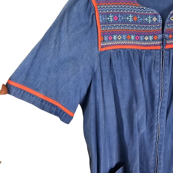 Go Softly Patio Dress 1X Pink Embroidered Zip Front Apron Pockets Cottagecore - Picture 4 of 10